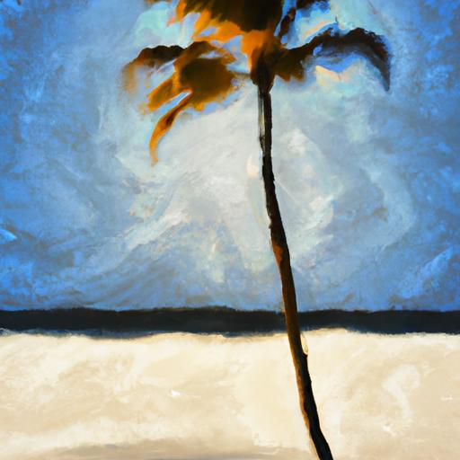 Bức tranh số vẽ cây dừa nước dừa trên bãi biển nhiệt đới.