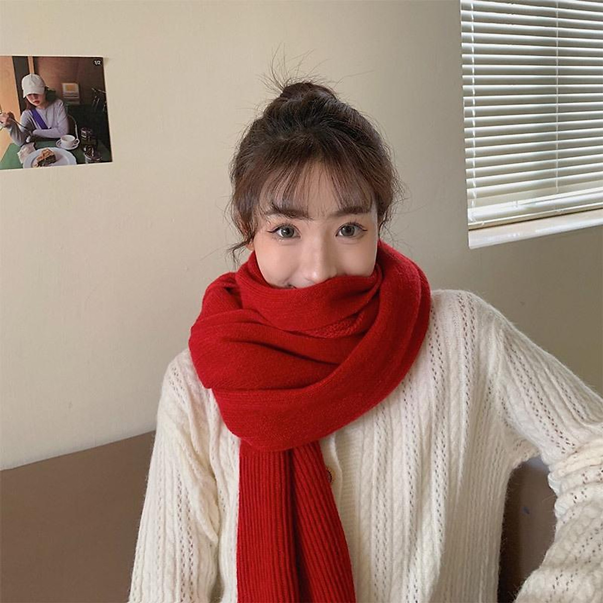 Mua Khăn len quàng cổ, khăn choàng nữ phong cách Hàn Quốc MK04 - Đỏ tại  PQ'Shop | Tiki